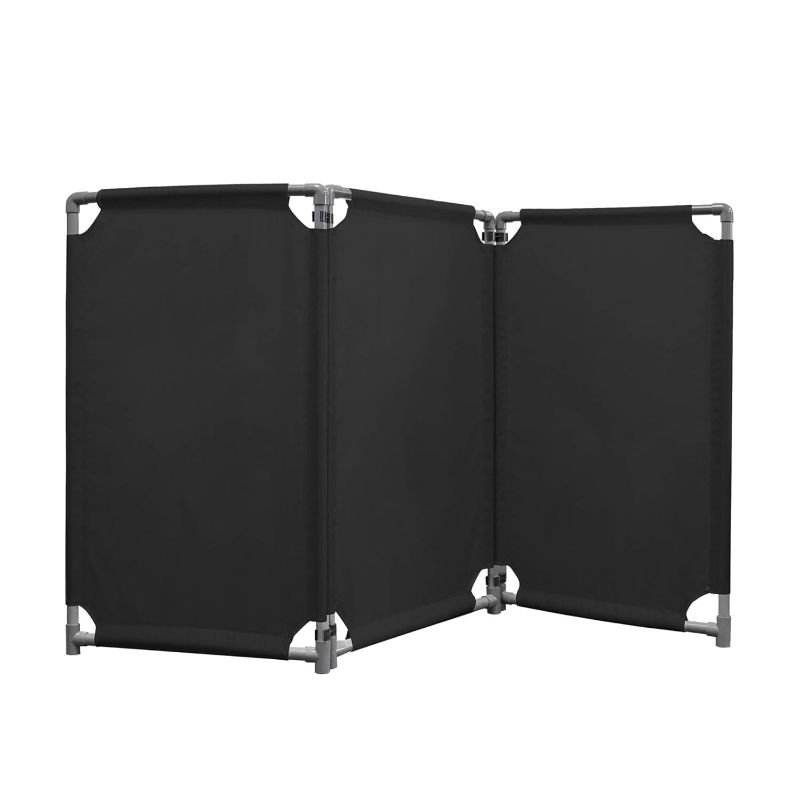 Photo 1 of 3 Panels Safety Barricade 5.8FT Foldable Security Sign Barrier Gate with Heavy Duty PVC Frame High Visibility Caution Symbol Crowd Control Restricted Area Pedestrian Barricade Traffic Fence Black