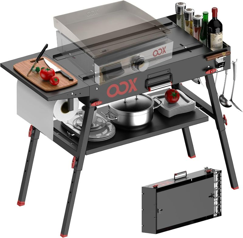 Photo 1 of OOX Portable Grill Table with Double-Shelf for Outdoor Prep,Folding Grill Stand Fits Blackstone Griddle