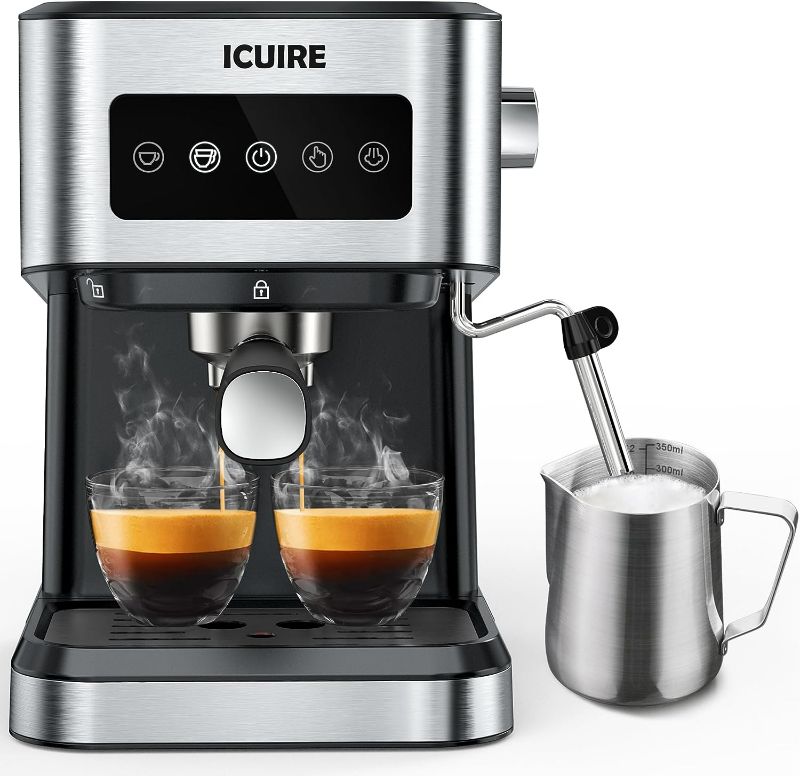 Photo 1 of ICUIRE Espresso Machine 20 Bar, Latte Machine with Milk Frother Steam Wand, 1050W Compact Expresso Coffee Maker with 1.5L/50oz Removable Water Tank