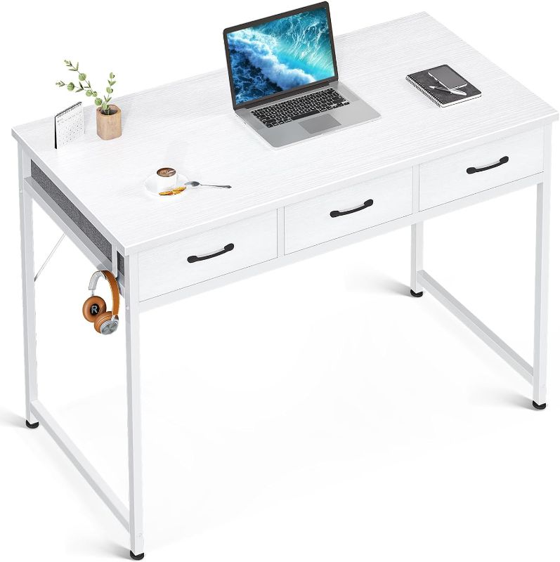 Photo 1 of ODK 40 Inch Small Computer Desk with 3 Cloth Drawers for Home Office, Vanity Desk with Storage and Hook for Bedroom, Work Desk, Study Writing Table