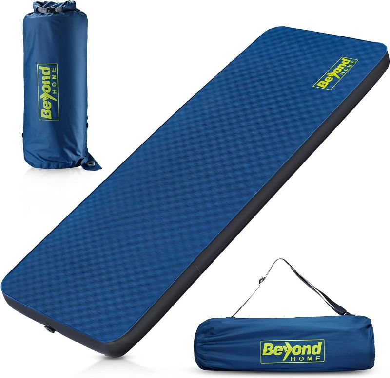 Photo 1 of Beyondhome 4 Inch Thick Self Inflating Sleeping Pad, Ultra Comfort Camping Mattress with Solid Foam and Pump Bag to Adjust Firmness, 9.5 R-Value for 4 Season Use, Outdoor Mat for Car Tent Travel