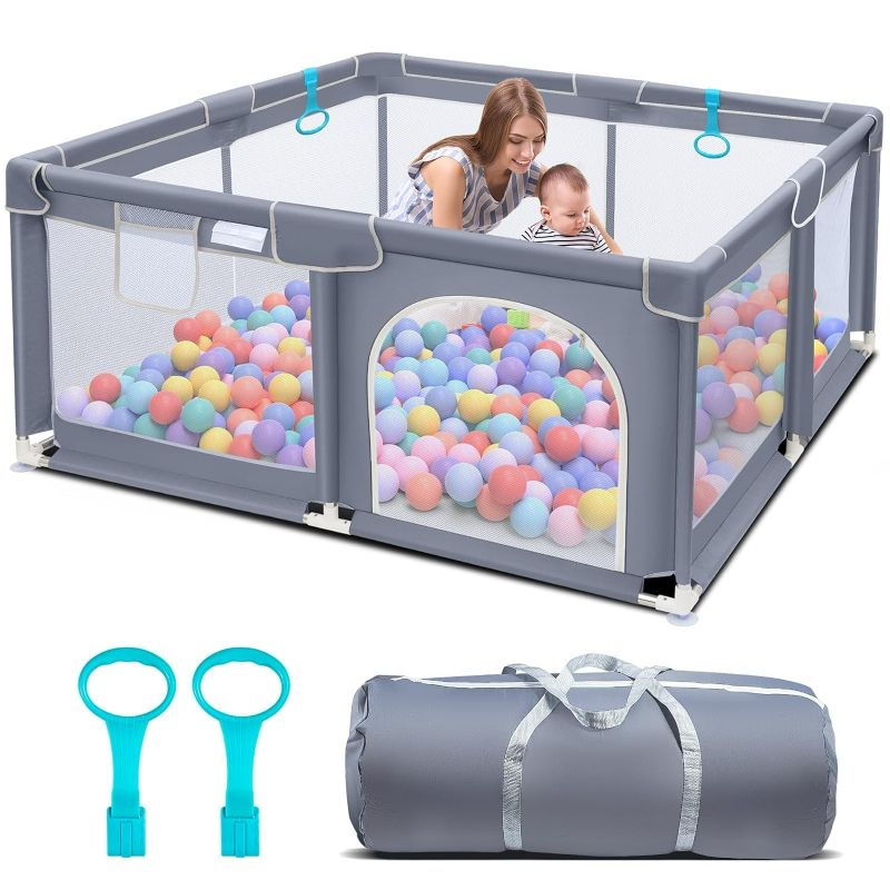 Photo 1 of Suposeu Baby Playpen for Toddler, Large Baby Playard, Indoor & Outdoor Play Pens for Kids Activity Center, Sturdy Safety Baby Fence with Soft Breathable Mesh, Grey
