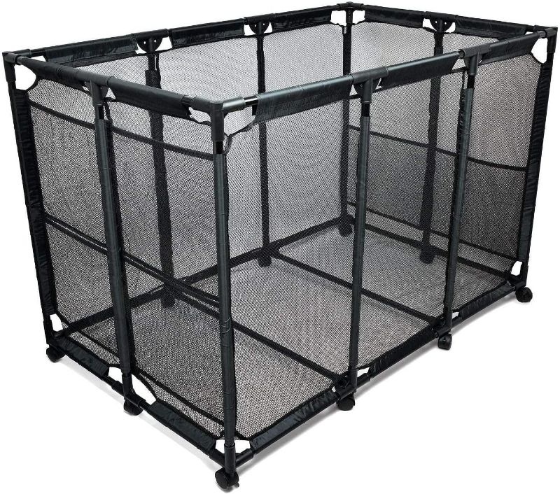 Photo 1 of Metal Pool Float Storage Organizer, XXL Black Mesh Storage and Rolling Cart for Storing Pool Noodles, Balls, Toys, Floats, Towels and More