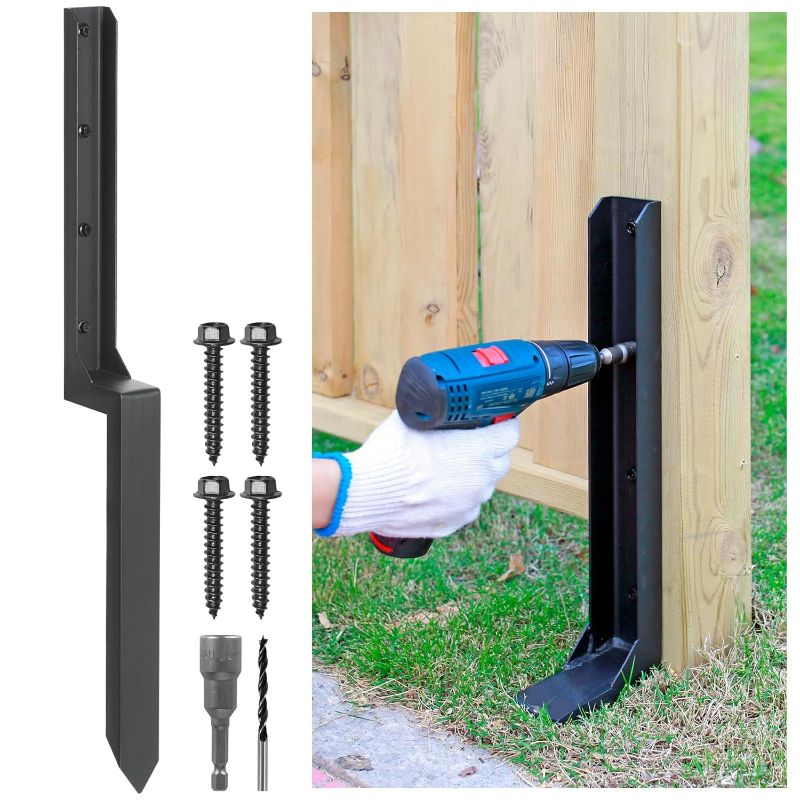 Photo 1 of Epcee Heavy Duty Steel Fence Post Repair Stakes, Anchor Ground Spike, for Repair Tilted/Broken Wood Fence Post (1 Pack/Black?