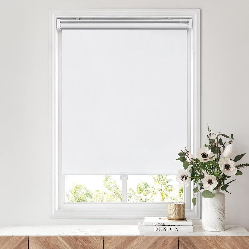 Photo 1 of LazBlinds Cordless No Tools-No Drill 1" Vinyl Horizontal Mini Blinds, Light Filtering Blinds for Windows, Blinds & Shades for Window Size 22 1/2" W x 48" H, White