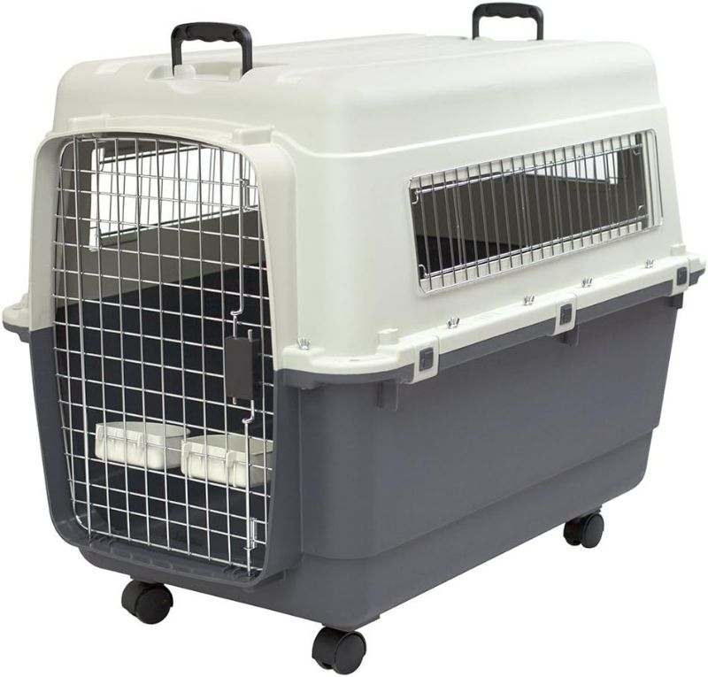 Photo 1 of SportPet Designs Plastic Kennels Rolling Plastic Airline Approved Wire Door Travel Dog Crate, X-Large, Gray