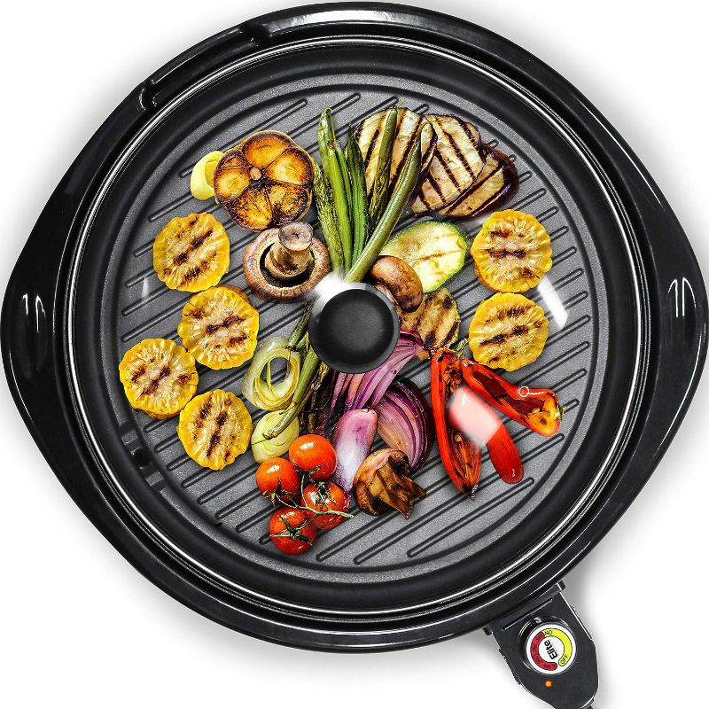 Photo 1 of Elite Gourmet Smokeless Indoor Electric BBQ Grill with Glass Lid, Dishwasher Safe, Nonstick, Adjustable Temperature, Fast Heat Up, Low-Fat Meals Easy to Clean Design