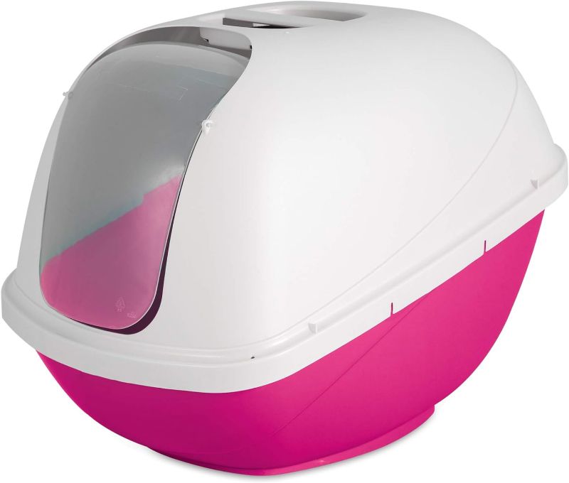 Photo 1 of Petmate Basic Hooded Cat Litter Pan, Large, Pink and White