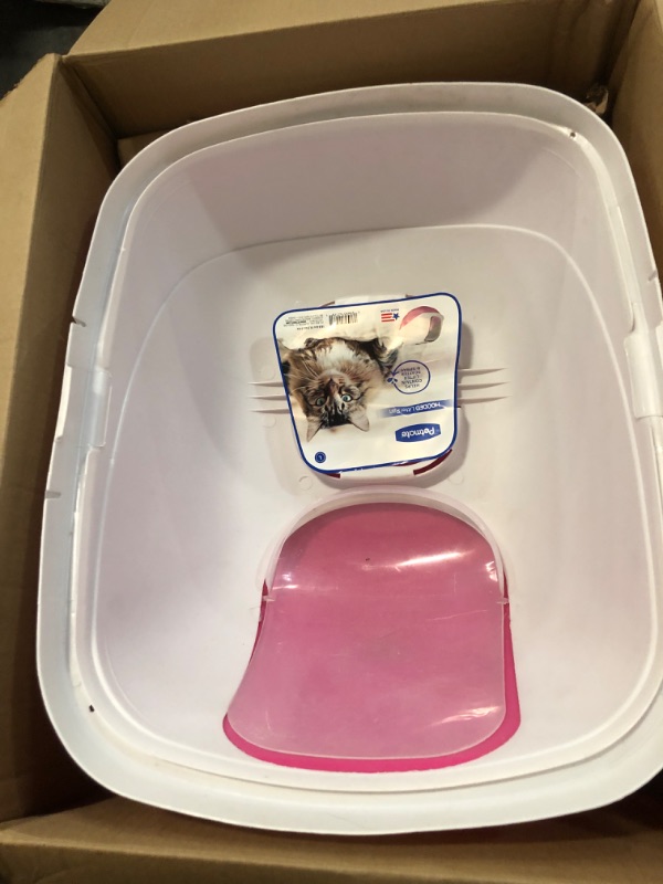 Photo 2 of Petmate Basic Hooded Cat Litter Pan, Large, Pink and White