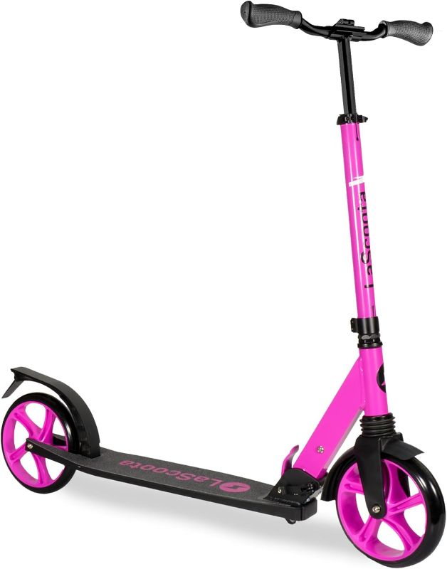 Photo 1 of LaScoota Kick Scooter for Kids Ages 6+, Teens & Adults, Large 8" Sturdy Urethane Wheels. Adjustable Handlebar, Lightweight, Foldable, 220lbs Max Load