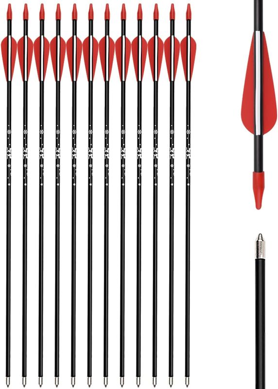 Photo 1 of Black Fiberglass Archery Arrows - 30-inch Practice Arrows, Perfect for Youth Beginner Target Practice and Outdoor Shooting Recurve Bows Compound Bow 12Pack