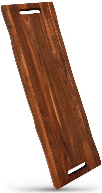 Photo 1 of Large Acacia Serving Board with Handles, 36 x 12 Inch Rectangular Charcuterie Platter, Natural Wood Server for Meat, Cheese Board, and Party Appetizers, Extra Long 3ft