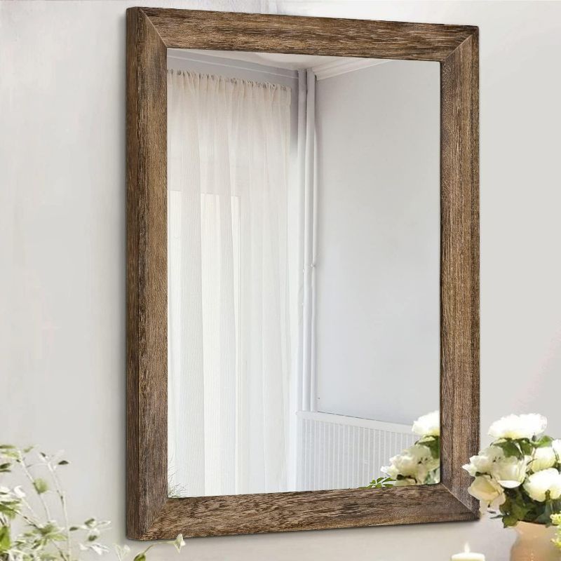 Photo 1 of AAZZKANG Rustic Wood Mirror Rectangle Decorative Wall Mirror with Frame Bedroom Living Room Bathroom Hanging Mirror Brown
