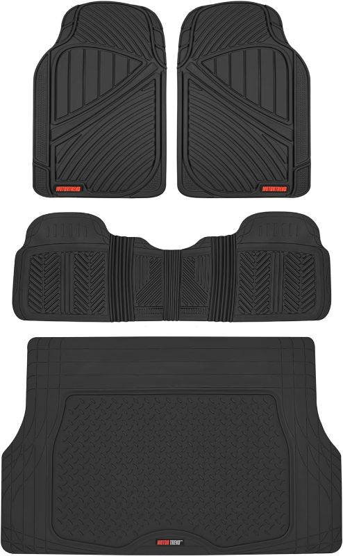 Photo 1 of Motor Trend FlexTough Performance All Weather Rubber Car Mats with Cargo Liner - Full Set Front & Rear Floor Mats for Cars Truck SUV, Automotive Floor Mats (Black)