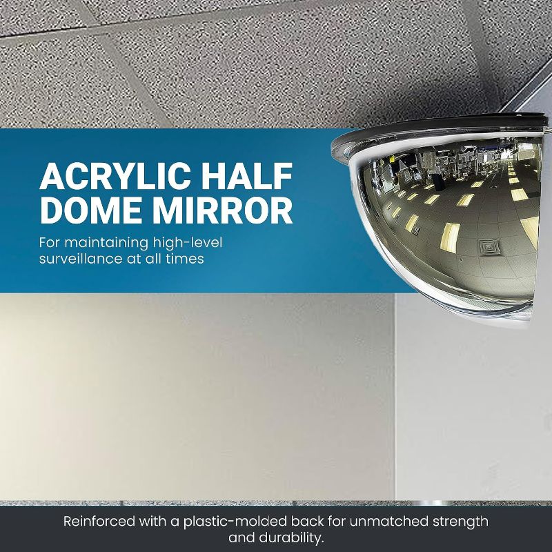 Photo 2 of 18” Acrylic Bubble Half Dome Mirror with Black Rim, Round Indoor Security Mirror for Driveway Safety Spots, Outdoor Warehouse Side View, Circular Wall Mirror for Office
