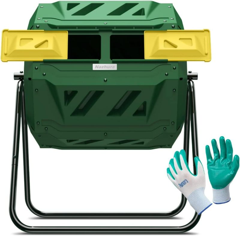Photo 1 of Compost Tumbler Bin Composter Dual Chamber 43 Gallon (Bundled with Pearson's Gardening Gloves)