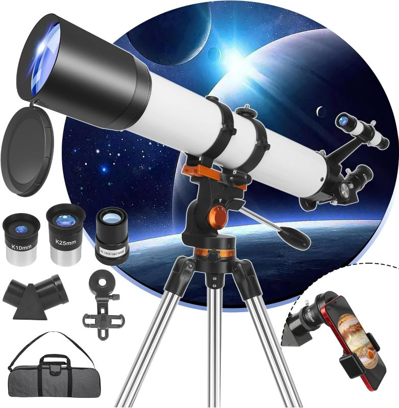 Photo 1 of HAWKKO Telescopes, 90mm Aperture Telescope for Adults Astronomy, 700mm Refracting Telescope Fully Multi-Coated High Transmission Coatings with AZ Mount Tripod Phone Adapter Viewing Planets and Stars
