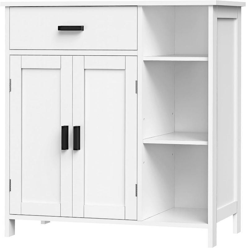 Photo 1 of WEENFON Bathroom Cabinet, Floor Storage Cabinet with Doors and Shelves, Freestanding Coffee Bar Cabinet with Drawer, Modern Organizer Cabinet for Living Room, Bathroom, Kitchen, White