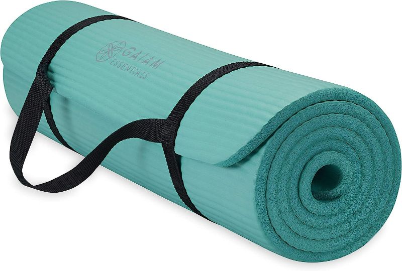 Photo 1 of Gaiam Essentials Thick Yoga Mat Fitness & Exercise Mat with Easy-Cinch Yoga Mat Carrier Strap