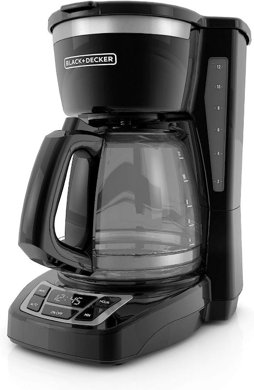Photo 1 of BLACK+DECKER 12-Cup Digital Coffee Maker, CM1160B, Programmable, Washable Basket Filter, Sneak-A-Cup, Auto Brew, Water Window, Keep Hot Plate, Black