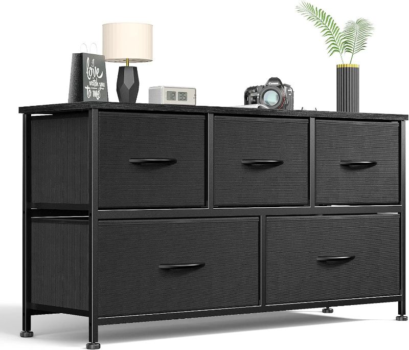 Photo 1 of Dresser for Bedroom 5 Fabric Drawers Dresser Clothes Cabinet Storage Organizers and Wood Top Surface Table for TV