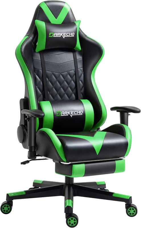 Photo 1 of Darkecho Gaming Chair with Footrest Massage Racing Office Computer Ergonomic Chair Leather Reclining Video Game Chair Adjustable Armrest High Back Gamer Chair with Headrest and Lumbar Support Green