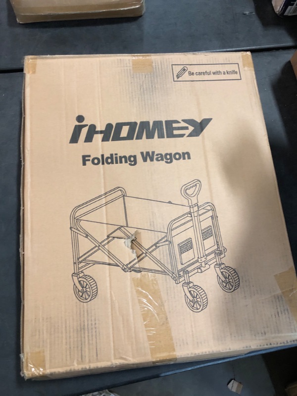 Photo 1 of iHomey Collapsible Folding Wagon, Wagon Cart Heavy Duty Foldable with Two Drink Holders, Utility Grocery Wagon for Camping Shopping Sports