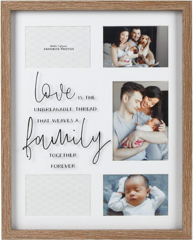 Photo 1 of Prinz 5-Opening 16X20 Family Together Forever Wall Collage Picture Frame, Holds Four 4x6, One 5x7 Photos, Natural-White,Brown