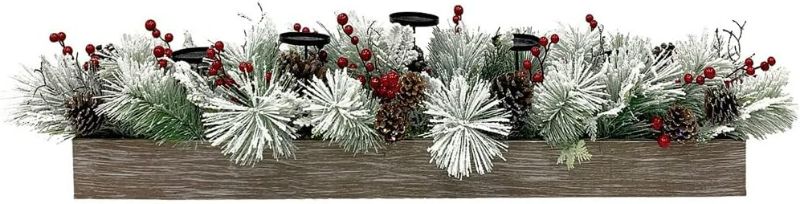 Photo 1 of Fraser Hill Farm Frosted Pine Christmas Tabletop Candle Holder, 42 Inch Length