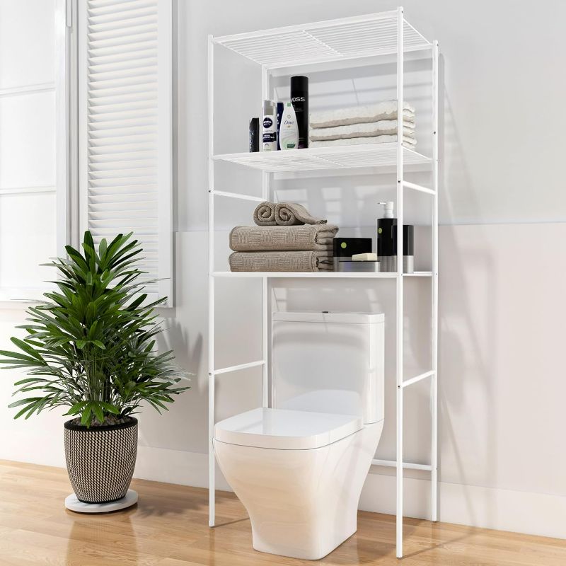 Photo 1 of fusehome Over The Toilet Storage, 3-Tier Bathroom Organizer Shelf, Freestanding Space Saver, Toilet Stand, with Anti-Tip Kit, Waterproof Feet Pads, for Bathroom, Laundry, White