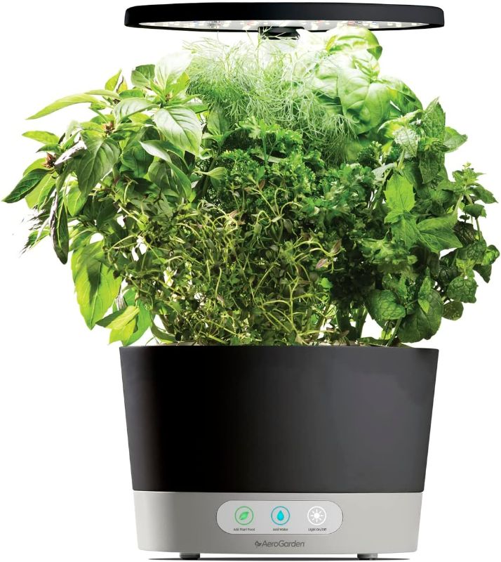 Photo 1 of AeroGarden Harvest 360 Indoor Garden Hydroponic System with LED Grow Light and Herb Kit, Holds Up to 6 Pods, Black