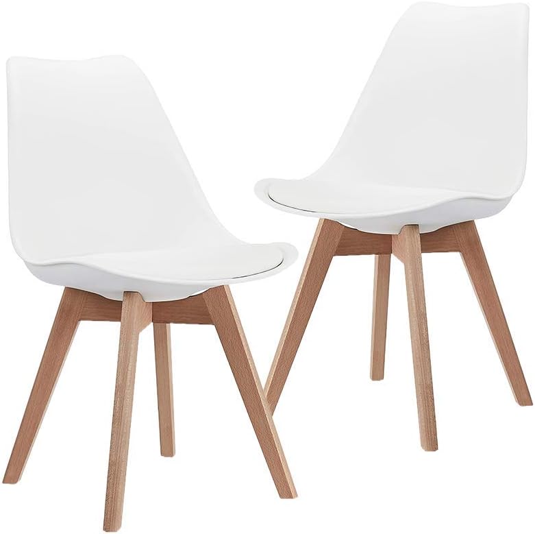 Photo 1 of CangLong Mid Century Modern Dining Chair with Wood Legs for Kitchen, Living Dining Room, Set of 2, White