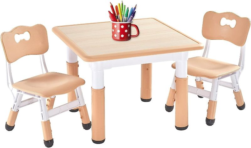 Photo 1 of FUNLIO Kids Table and 2 Chairs Set, Height Adjustable Toddler Table and Chair Set for Ages 3-8, Easy to Wipe Arts & Crafts Table, for Classrooms/Daycares/Homes, CPC & CE Approved