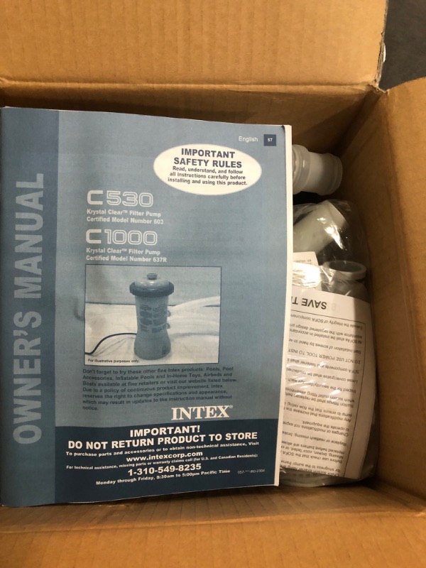 Photo 3 of INTEX C1000 Krystal Clear Cartridge Filter Pump for Above Ground Pools: 1000 GPH Flow Rate – Improved Circulation and Filtration Easy Installation Water Clarity Easy-to-Clean