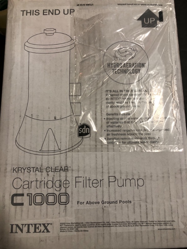 Photo 4 of INTEX C1000 Krystal Clear Cartridge Filter Pump for Above Ground Pools: 1000 GPH Flow Rate – Improved Circulation and Filtration Easy Installation Water Clarity Easy-to-Clean