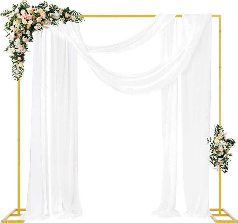 Photo 1 of Fomcet 8FT x 8FT Backdrop Stand Heavy Duty with Base, Gold Portable Adjustable Pipe and Drape Backdrop Stand Kit, Square Metal Arch Party Frame for Wedding Birthday Parties Banquet Decorations