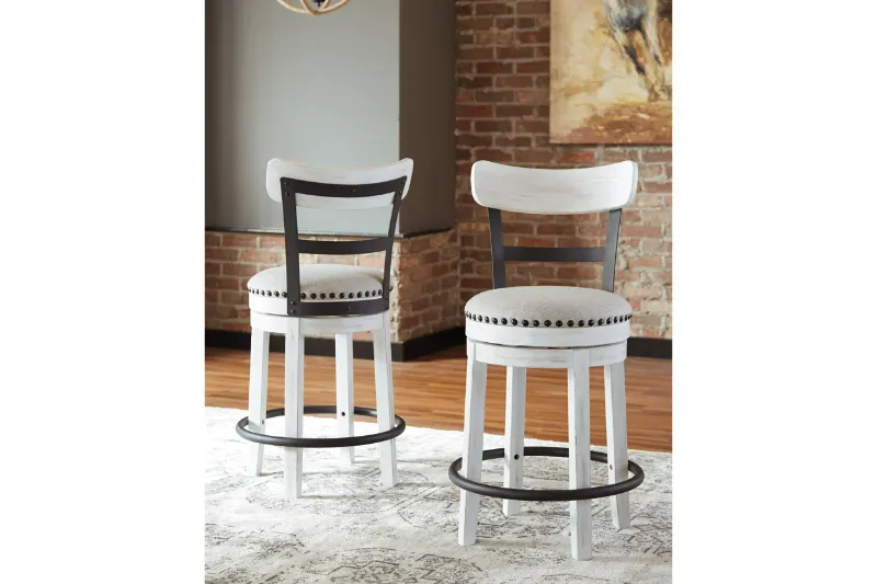Photo 1 of Valebeck Counter Height Upholstered Swivel Bar Stool with Contoured Back