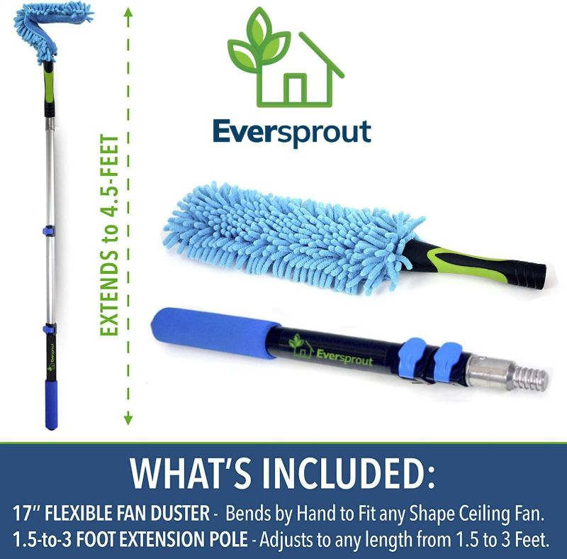 Photo 2 of EVERSPROUT 3 Foot Flexible Microfiber Ceiling & Fan Duster | Bendable to Clean Any Fan Blade | Removable & Washable Brush Head | 3-Stage Lightweight Aluminum Extension Pole