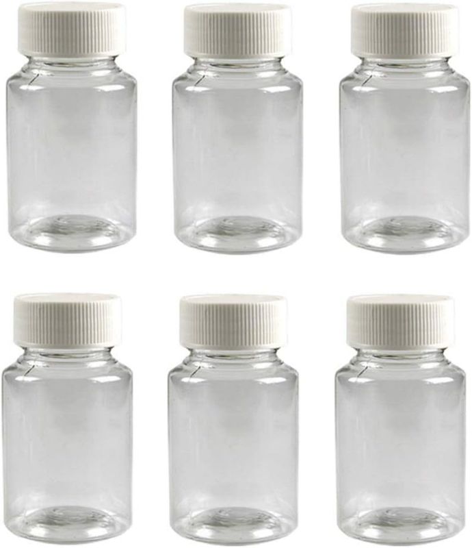 Photo 1 of VASANA 12PCS 15ml Clear Empty Portable Plastic Pill Bottles with White Screw Cap Pill Tablet Holder Storage Container Travel Pill Packing Jar for Liquid Solid Powder Medicine Chemical Dispense