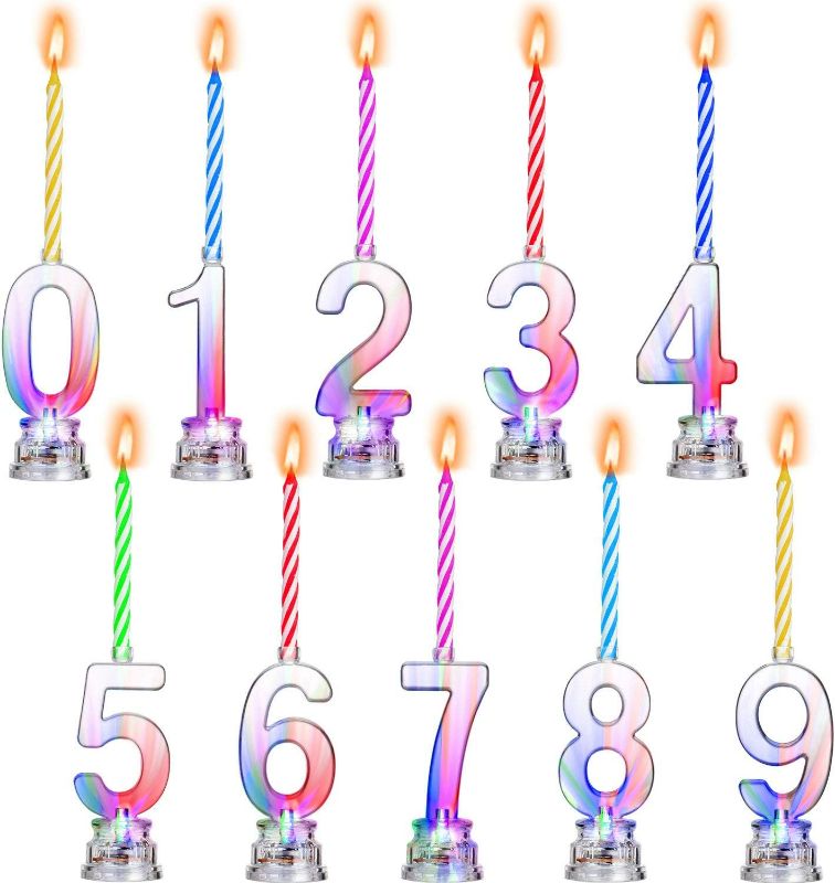 Photo 1 of Multicolor LED Birthday Number Candle Set Flashing Birthday Candles and Wax Candles for Birthday Decoration 0,1,2,3,4