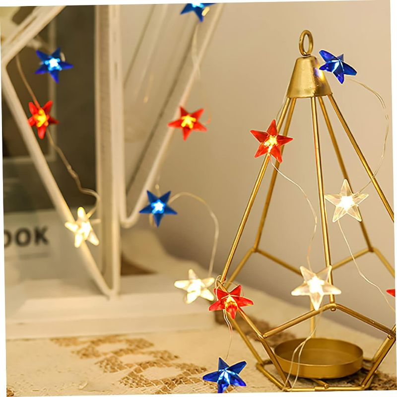 Photo 1 of String 4th of July Decoration Memorial Day red White Blue Star Lights Patriotic Star Lights Outdoor Lights United States Flag Patriotic Decorations Picture Plastic Pentagram