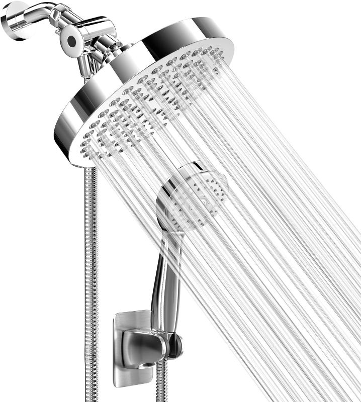 Photo 1 of Shower Head With Handheld Combo, 6 Inch High Pressure Rainfall Showerhead With Hand Held 70 Inch Hose for Bath - Adjustable Swivel Shower Head Spray Anti-leak Nozzles - Universal Fit