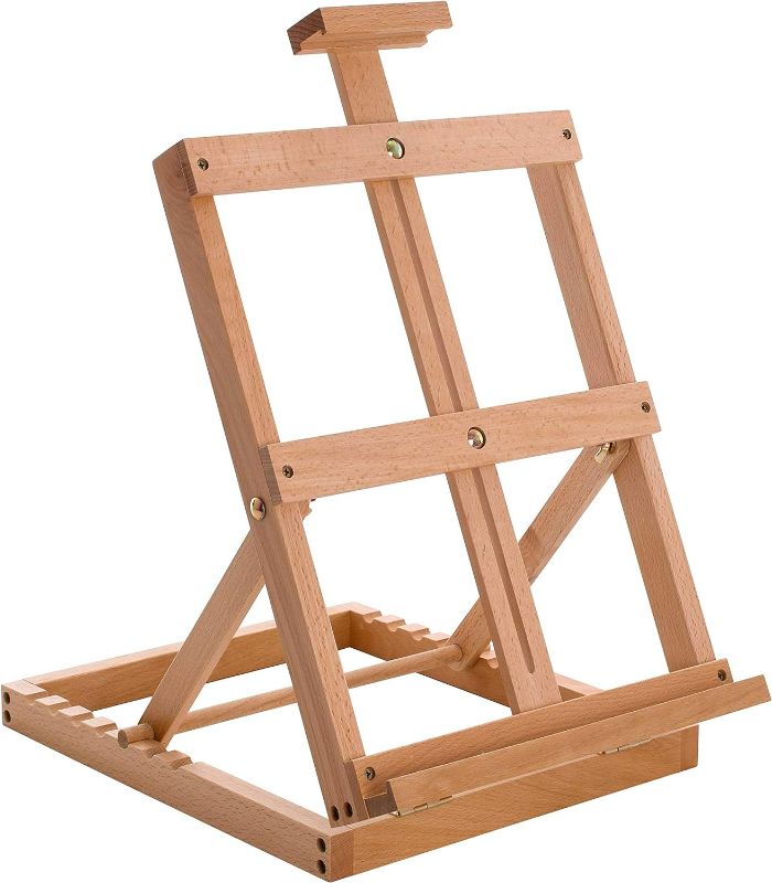 Photo 1 of U.S. Art Supply Venice Heavy Duty Tabletop Wooden H-Frame Studio Easel - Artists Adjustable Beechwood Painting and Display Easel, Holds Up to 23" Canvas, Portable Sturdy Table Desktop Holder Stand