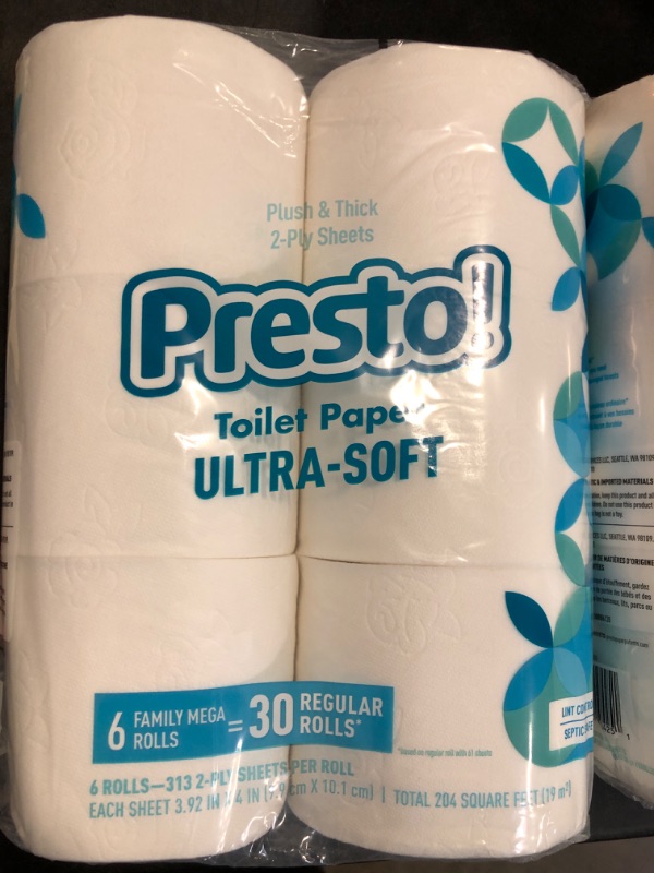 Photo 2 of Amazon Brand - Presto! 2-Ply Toilet Paper, Ultra-Soft, Unscented, 24 Rolls (4 Packs of 6), Equivalent to 120 regular rolls