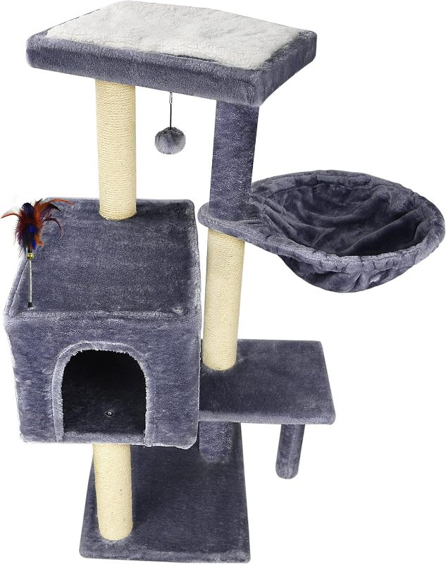 Photo 1 of AIWIKIDE 002G Cat Tree has Scratching Toy with a Ball Activity Centre Cat Tower Furniture Jute-Covered Scratching Posts Grey