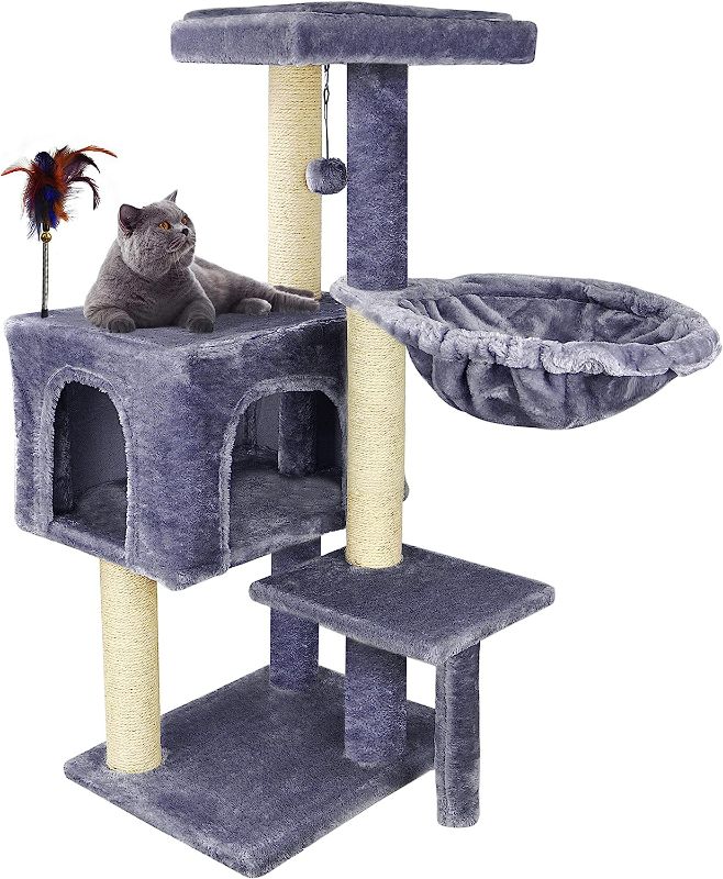 Photo 1 of AIWIKIDE 002G Cat Tree has Scratching Toy with a Ball Activity Centre Cat Tower Furniture Jute-Covered Scratching Posts Grey