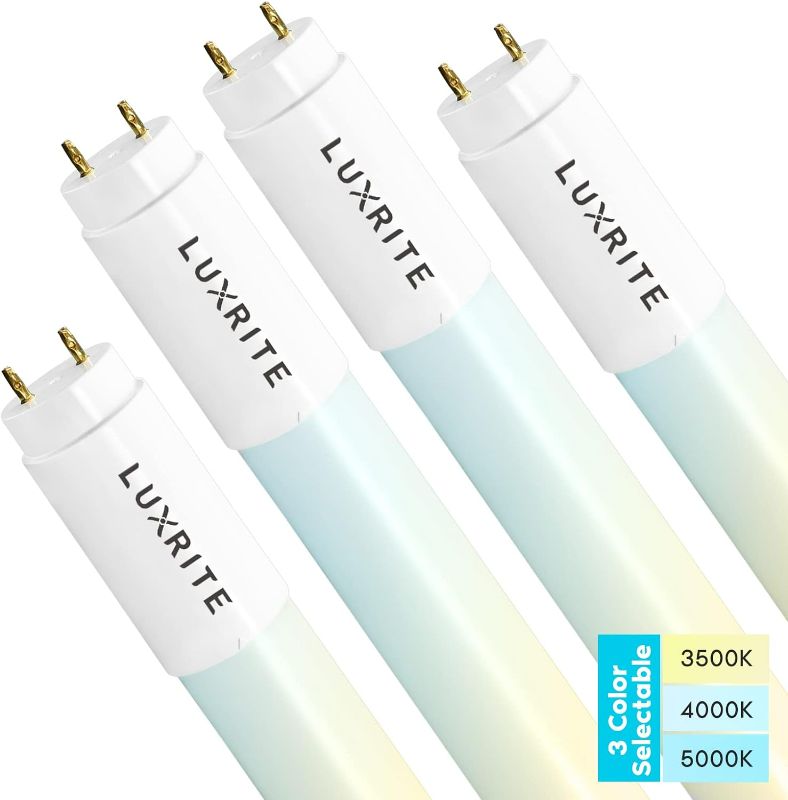 Photo 1 of LUXRITE 4FT T8 LED Tube Light, Type A+B, 18W=32W, 3 Colors 3500K | 4000K | 5000K, Single and Double End Powered, Plug and Play or Ballast Bypass, 2340 Lumens, F32T8, Frosted Cover, UL, DLC (2 Pack)
