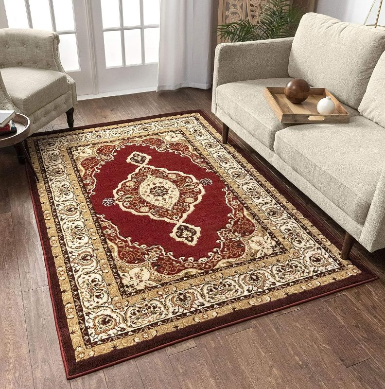 Photo 1 of Well Woven Sephan Red Traditional Oriental Sarouk Medallion 8x10 (7'10" x 9'10") Mansion Room Area Rug Modern Floral Easy Care & Cleaning Shed Free Carpet
