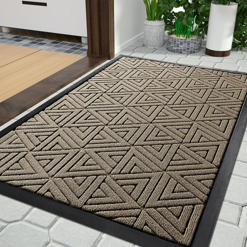 Photo 1 of Yimobra Door Mat Outdoor Entrance, Heavy Duty Durable Front Welcome matt for Outside Home Entry, Doormat for Back Patio Floor Porch Garage Office, Low Profile, Easy Clean, Waterproof, 36 x 24, Khaki
