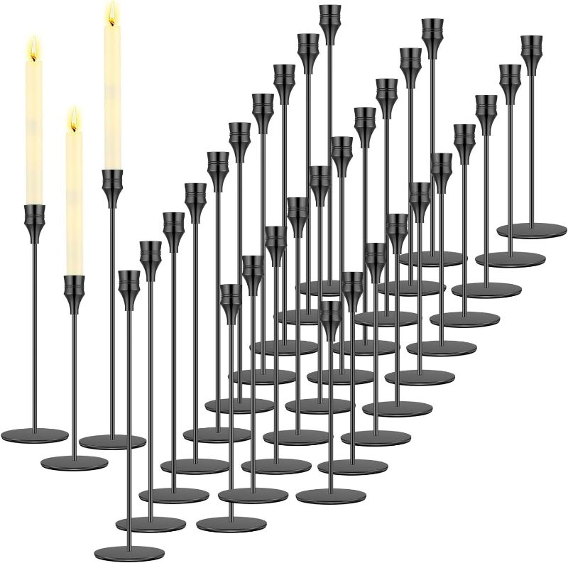 Photo 1 of Yaomiao 30 Pcs Black Candlestick Holders Bulk 9 Sets Taper Candlestick Holders Fit 0.75 Inch Thick Pillar Candles, Long Candle Sticks Holder Centerpiece for Home, Wedding, Dinning, Party, Anniversary
